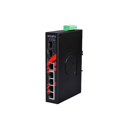 Antaira 7-Port Industrial Unmanaged Ethernet Switch, with 5-10/100Tx and 2-100/1000 SFP Slots LNX-0702C-SFP